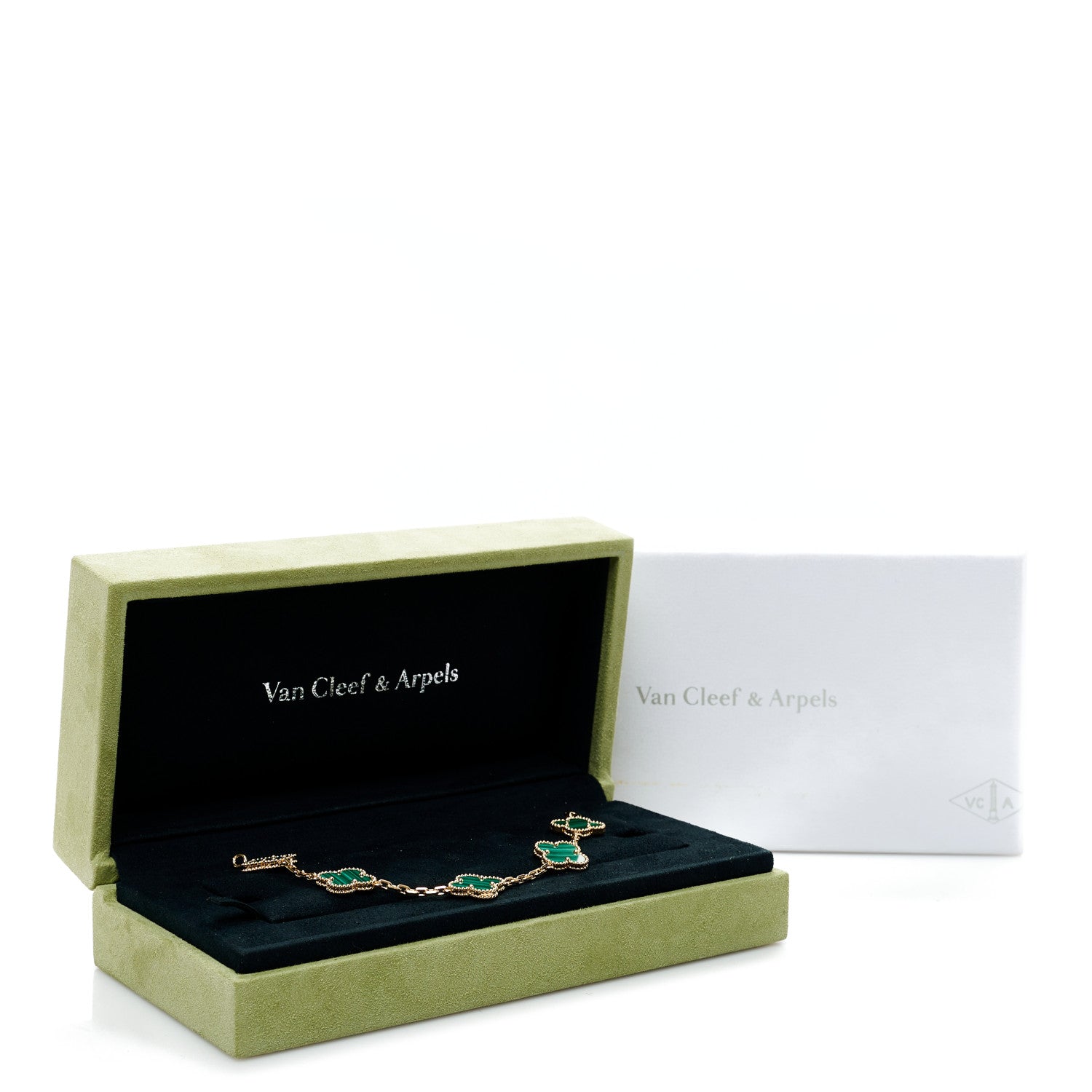Van Cleef & Arpels 18K Yellow Gold Malachite 5 Motifs Vintage Alhambra Bracelet 6 of 6