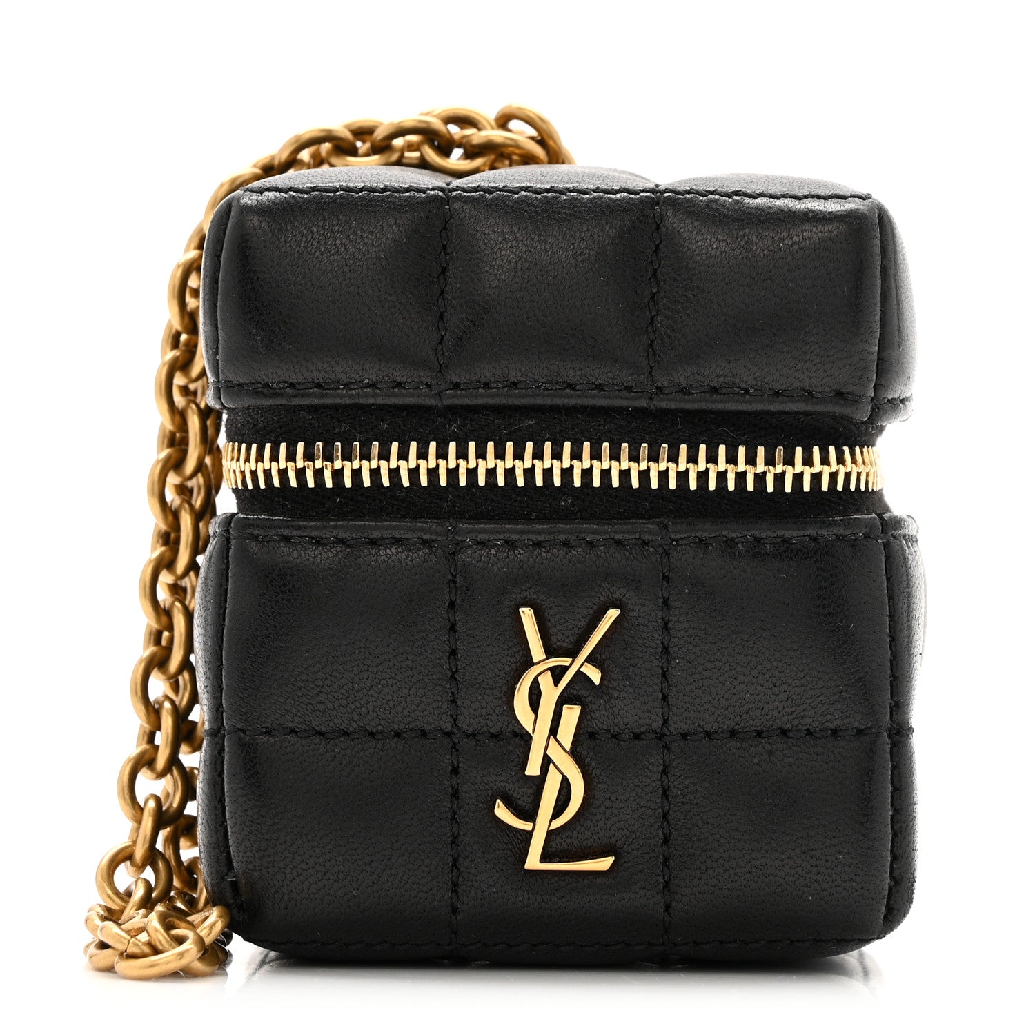 Saint Laurent Lambskin Cassandre Matelasse Carre Mini Cube On Chain Black 1 of 9
