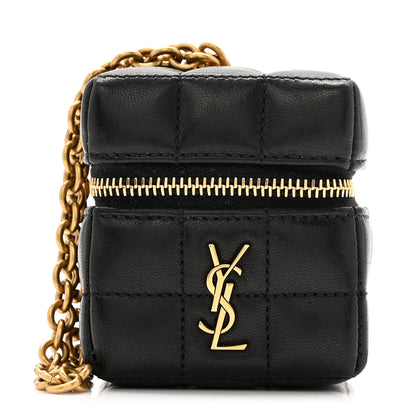 Saint Laurent Lambskin Cassandre Matelasse Carre Mini Cube On Chain Black 1 of 9