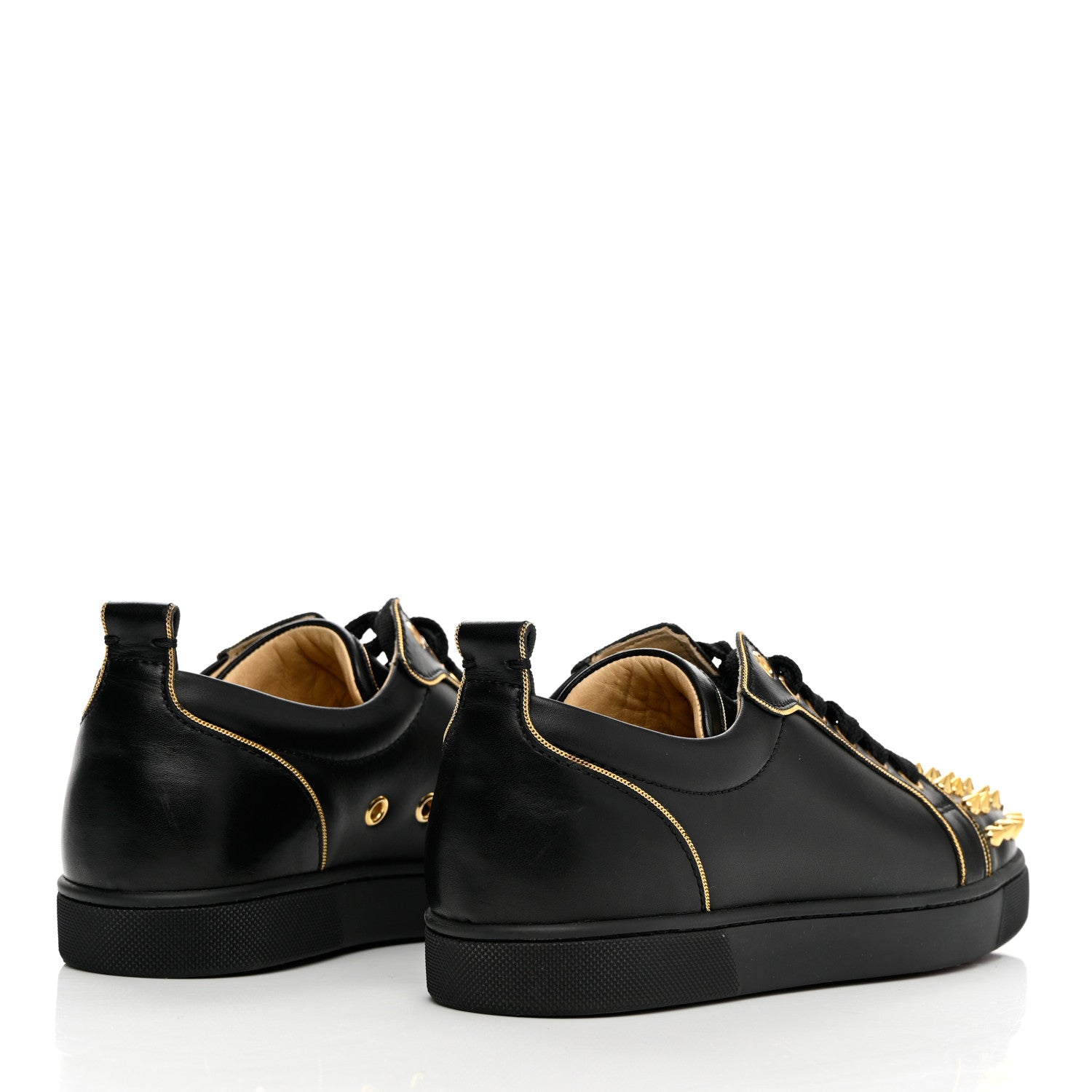 Christian Louboutin Calfskin Spikes Womens Rush Flat Sneakers 36.5 Black  Gold 1130246 – FASHIONPHILE