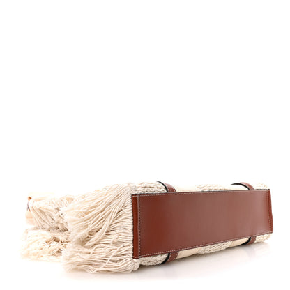 Chloe Cotton Calfskin Medium Woody Ribbon Fringe Tote Sepia Brown 4 of 10