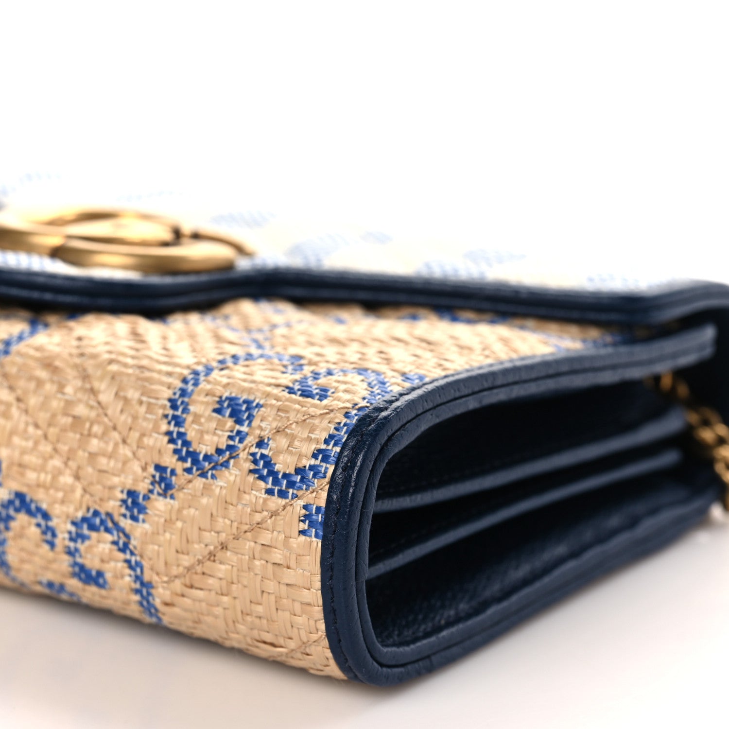 Gucci Raffia GG Monogram Matelasse GG Marmont Chain Wallet Mystic White Royale Natural 9 of 10