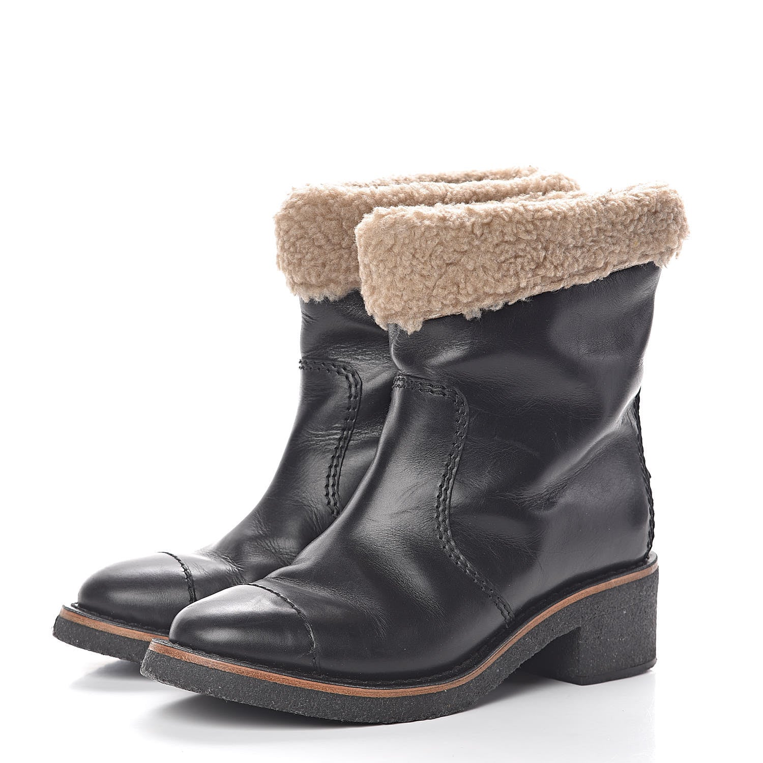 Chanel Shearling Calfskin Short Boots 37 Black 3 of 12