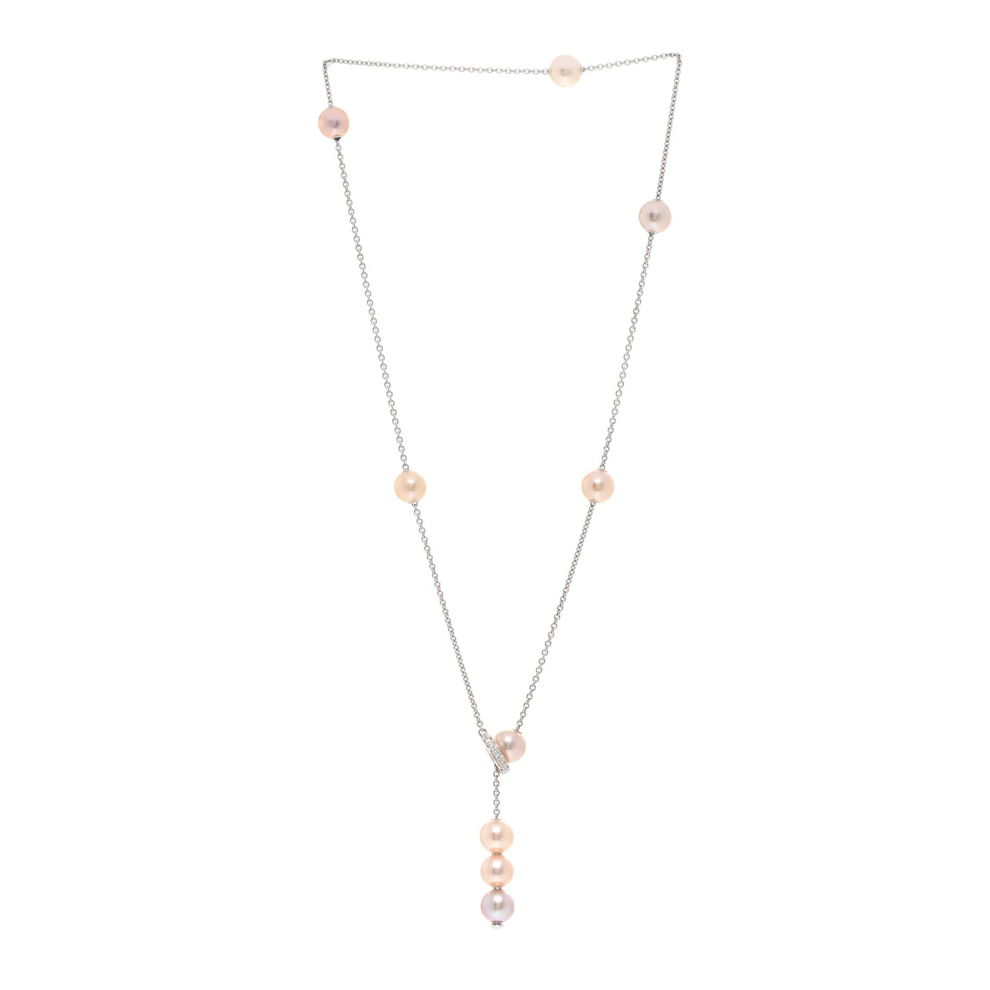 18K White Gold Diamond Akoya Cultured Pearl 8-8.5mm Pearls in Motion Lariat Necklace