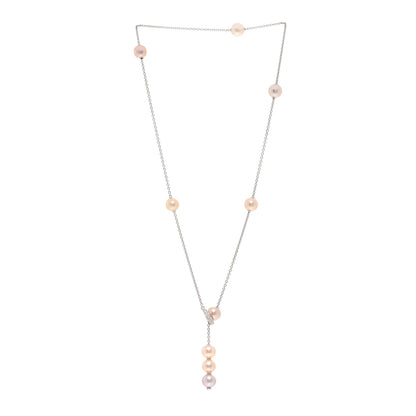 Mikimoto 18K White Gold Diamond Akoya Cultured Pearl 8-8.5mm Pearls in Motion Lariat Necklace 3 of 4