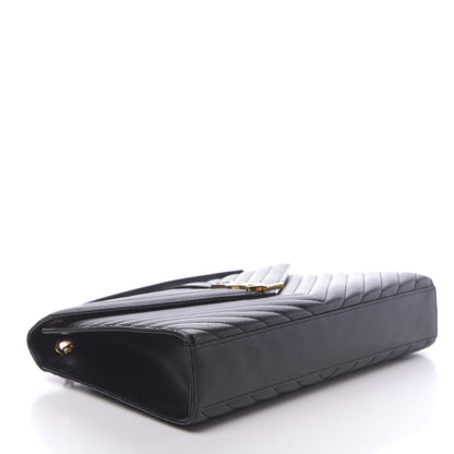Saint Laurent Grain De Poudre Matelasse Chevron Large Monogram Satchel Black 4 of 9