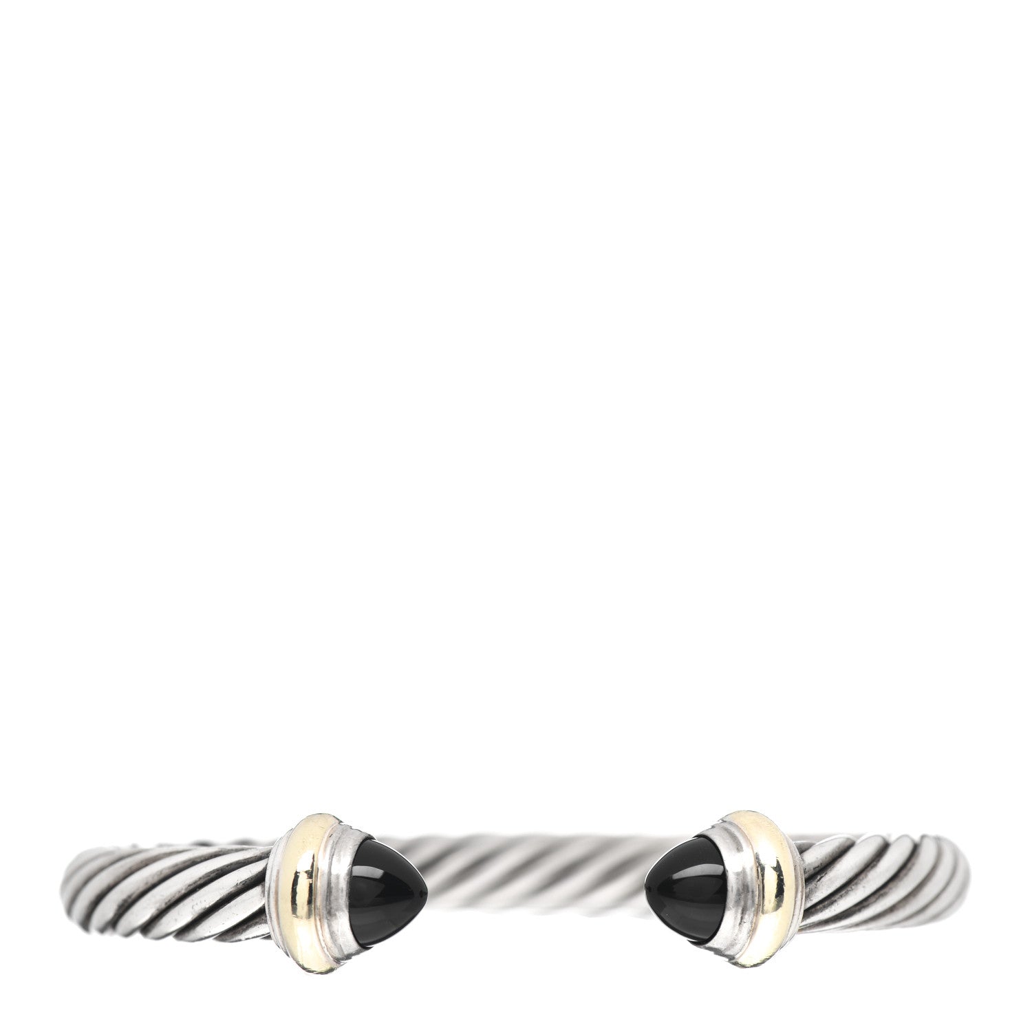 David Yurman Sterling Silver 14K Yellow Gold Black Onyx 7mm Cable Classics Bracelet 1 of 4