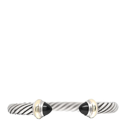 David Yurman Sterling Silver 14K Yellow Gold Black Onyx 7mm Cable Classics Bracelet 1 of 4