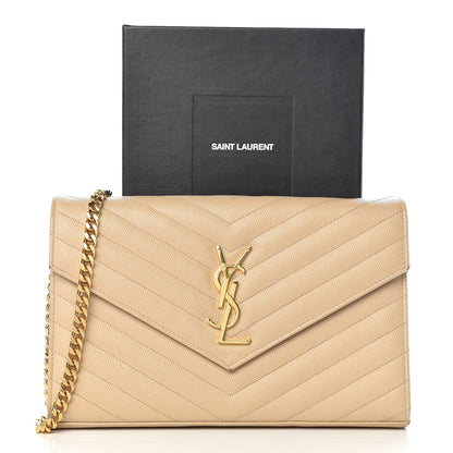 Saint Laurent Grain De Poudre Matelasse Chevron Monogram Chain Wallet Nude Powder 12 of 12