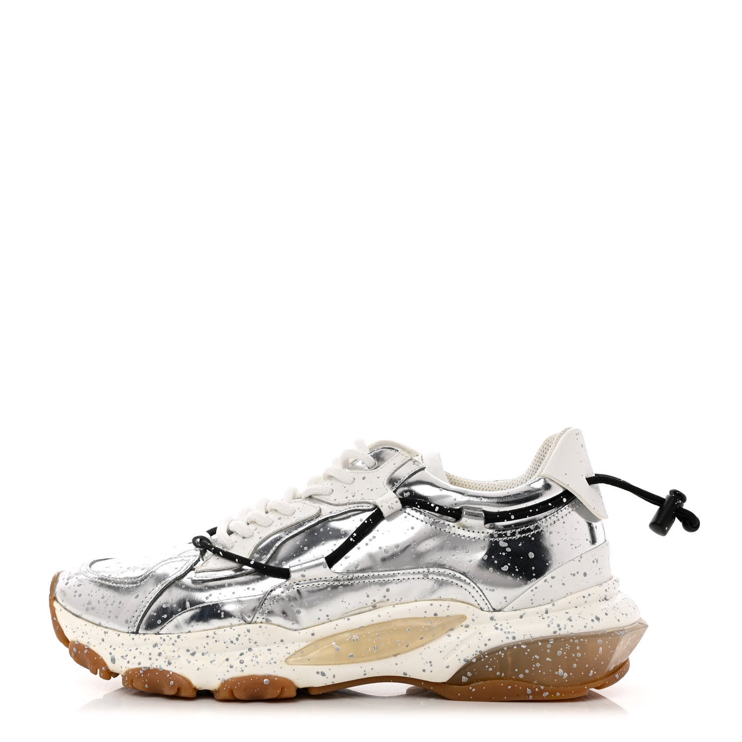 Metallic Calfskin Paint Splatter Mens Bounce Sneakers 42 Silver
