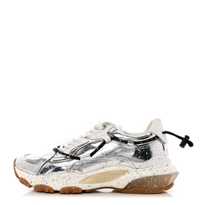 Valentino Garavani Metallic Calfskin Paint Splatter Mens Bounce Sneakers 42 Silver 1 of 11