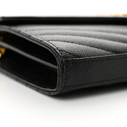 Saint Laurent Grain De Poudre Matelasse Chevron Monogram Chain Wallet Black 9 of 11