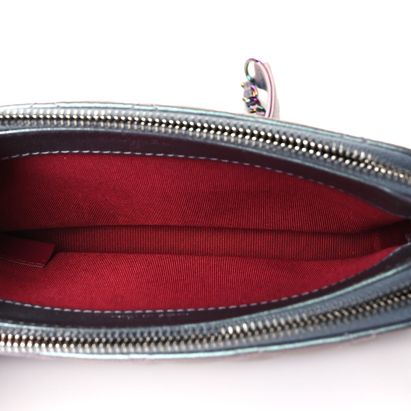 Iridescent Lambskin Calfskin Quilted Small Gabrielle Clutch With Chain Light Purple