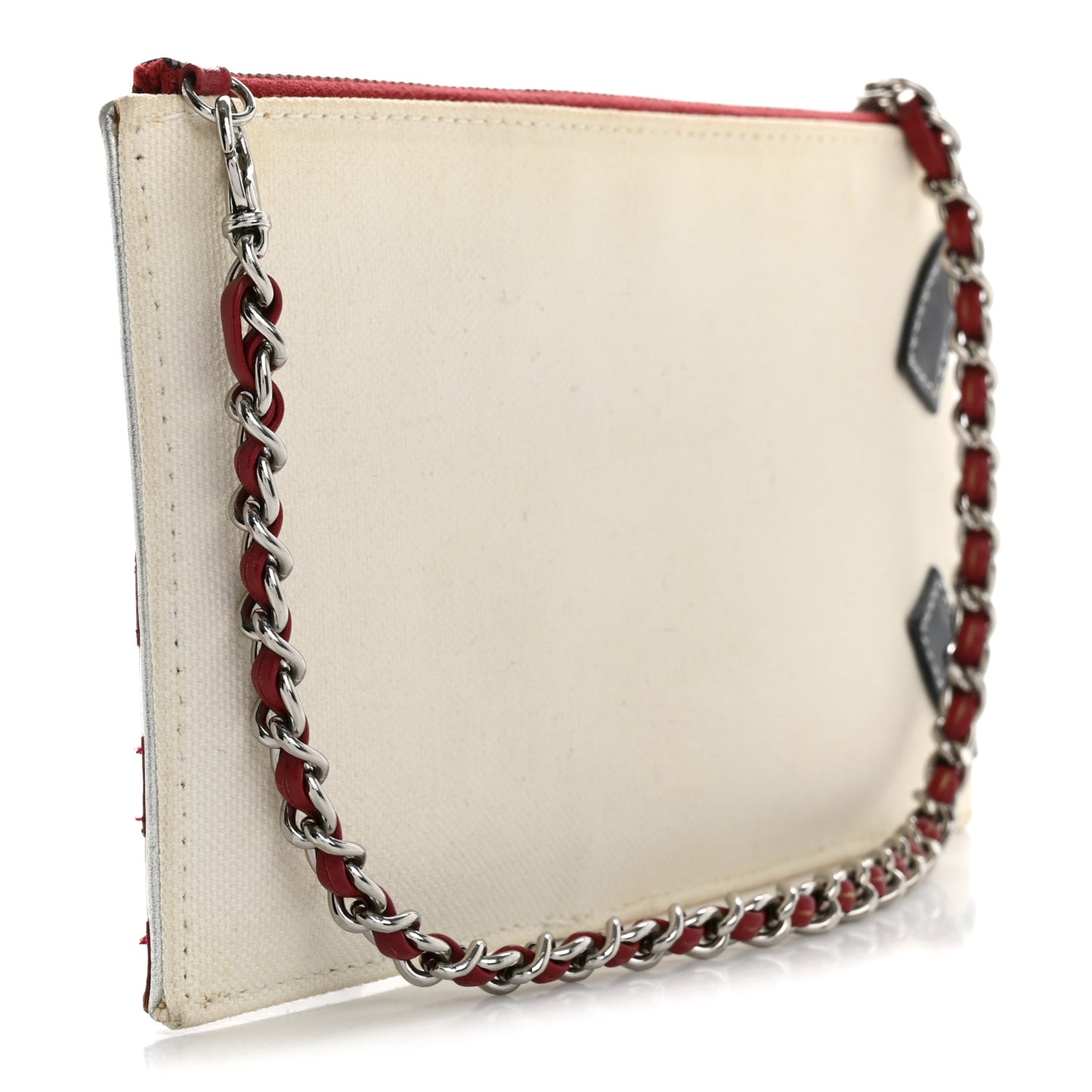 Canvas Metallic Lambskin Quilted Flag CC Pochette White