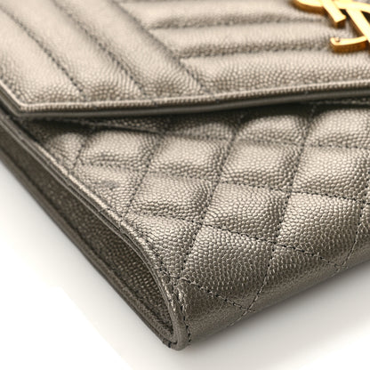 Saint Laurent Grain De Poudre Textured Mixed Matelasse Triquilt Monogram Clutch Piombo 7 of 8