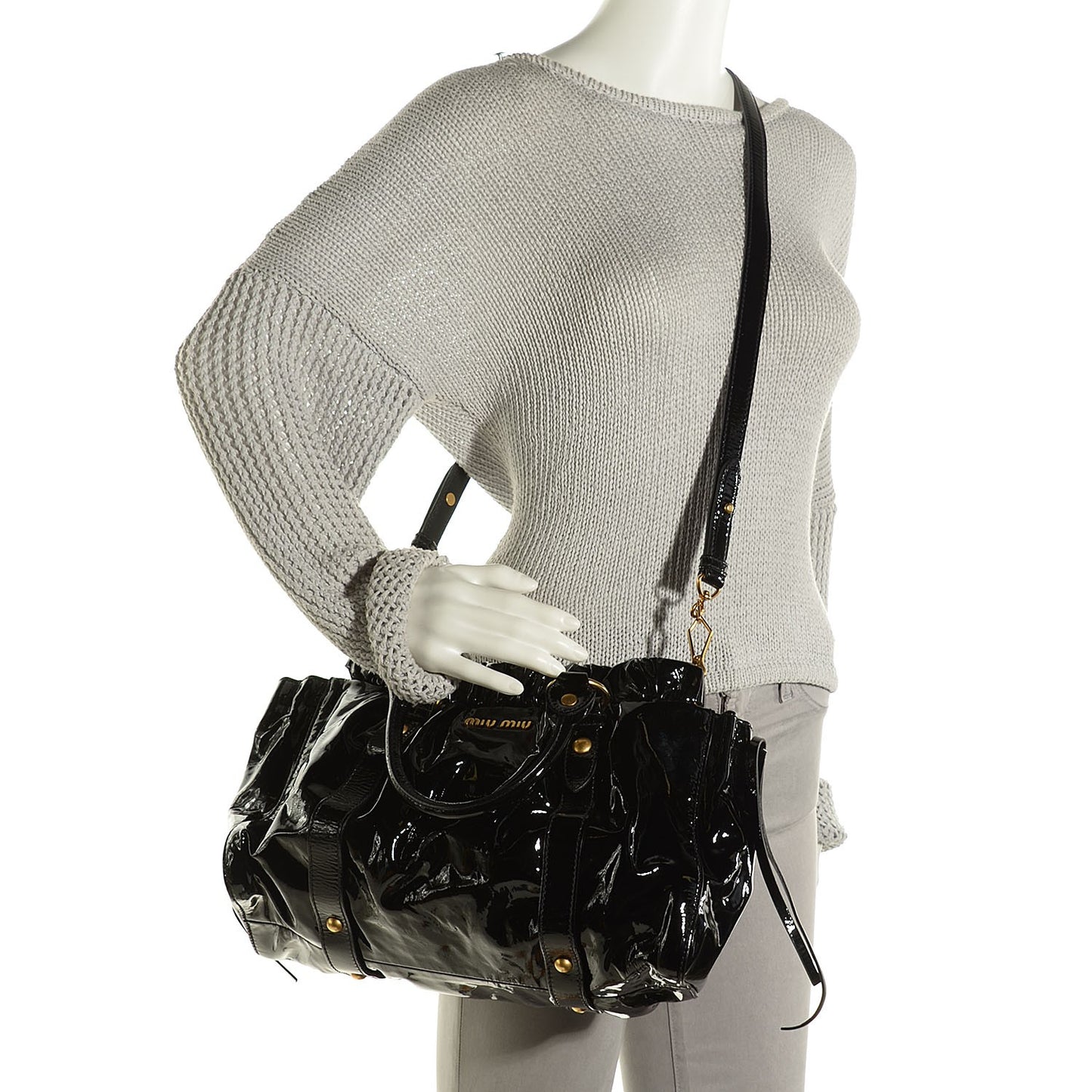 Vernice Patent Gathered Tote Black