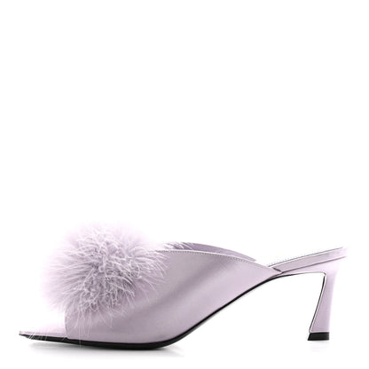 Saint Laurent Satin Feather Mae Mule Sandals 38 Soft Lila 1 of 15