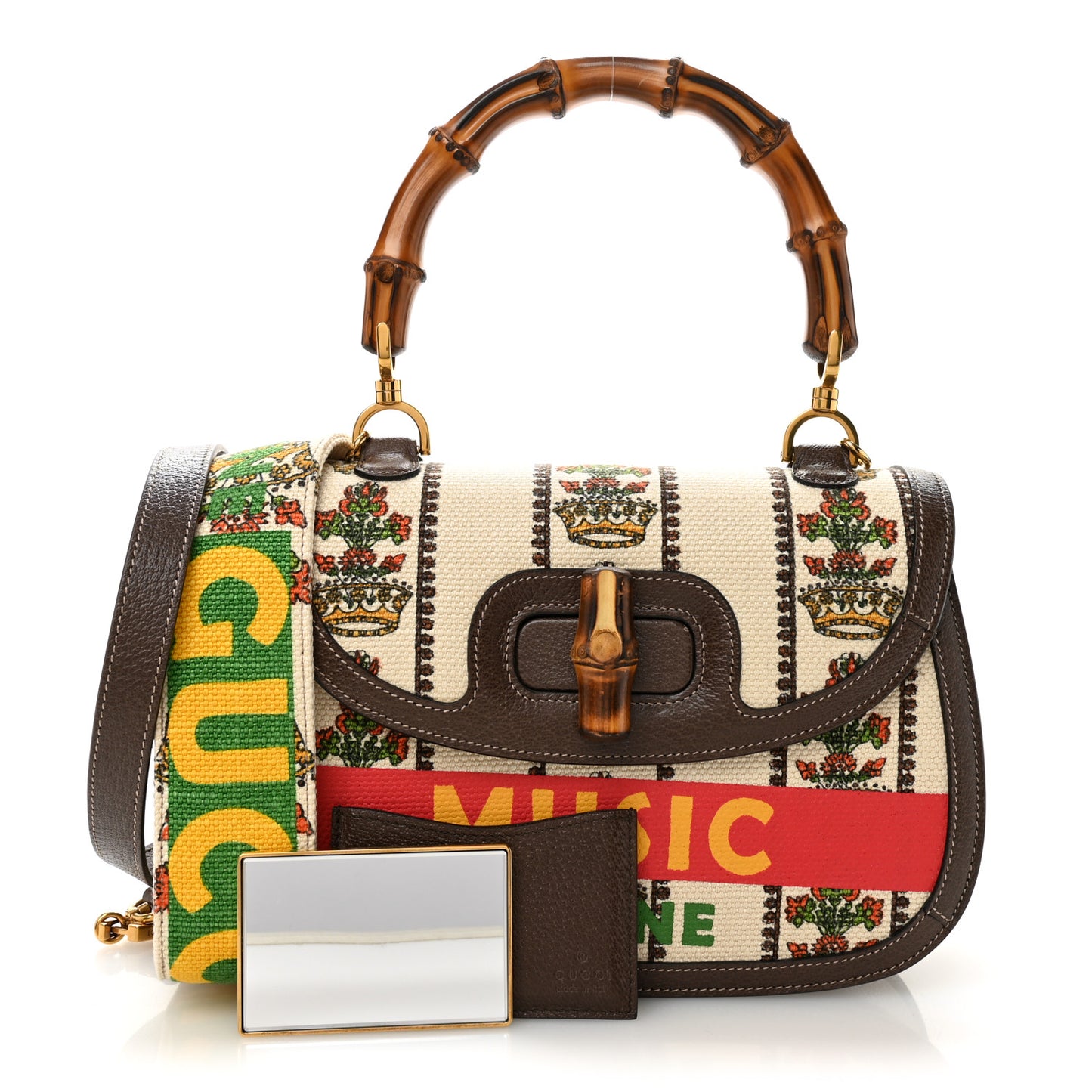 Canvas Calfskin 100 Centennial Music Medium Bamboo 1947 Top Handle Bag Multicolor