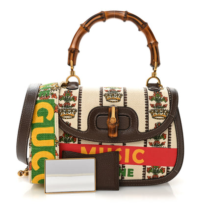 Gucci Canvas Calfskin 100 Centennial Music Medium Bamboo 1947 Top Handle Bag Multicolor 3 of 12