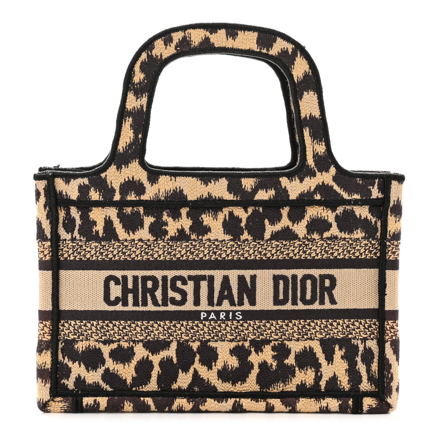 Canvas Mizza Embroidered Mini Leopard Book Tote Beige