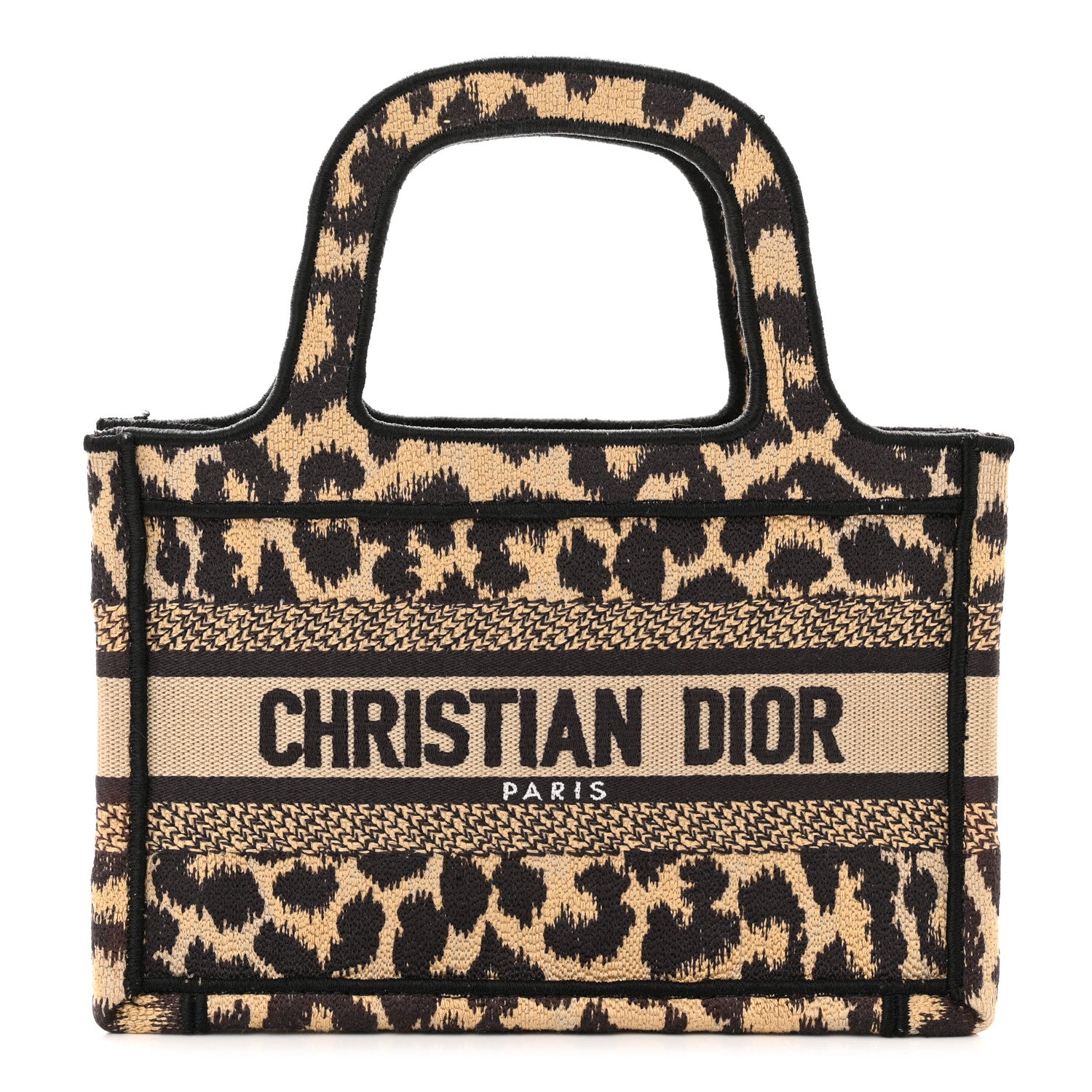 Christian Dior Canvas Mizza Embroidered Mini Leopard Book Tote Beige 1 of 10