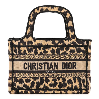 Christian Dior Canvas Mizza Embroidered Mini Leopard Book Tote Beige 1 of 10