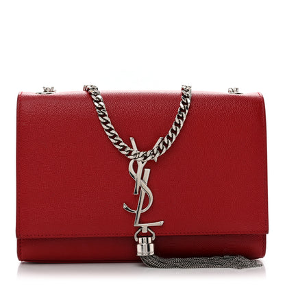 Saint Laurent Grain De Poudre Small Classic Monogram Kate Tassel Satchel Red 1 of 14