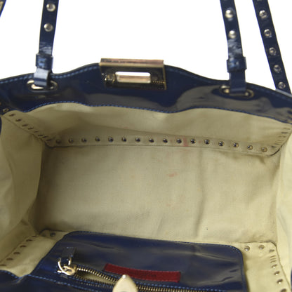 Valentino Garavani Patent Small Rockstud Tote Navy 5 of 10