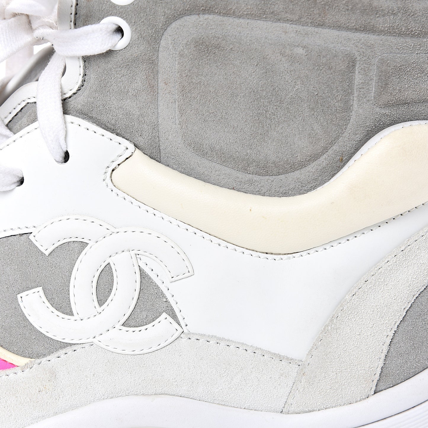 Suede Calfskin Lambskin Neoprene High Top CC Sneakers 39 White Grey Fluo Pink