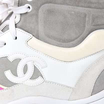 Chanel Suede Calfskin Lambskin Neoprene High Top CC Sneakers 39 White Grey Fluo Pink 9 of 11
