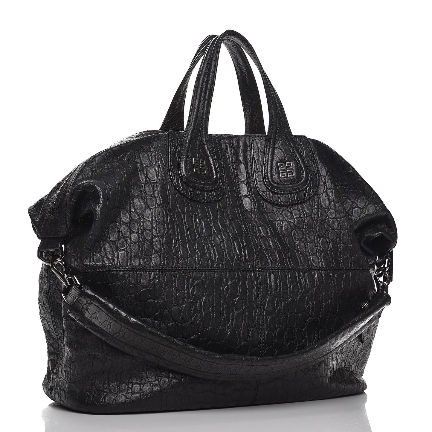 Calfskin Crocodile Embossed Large Nightingale Black