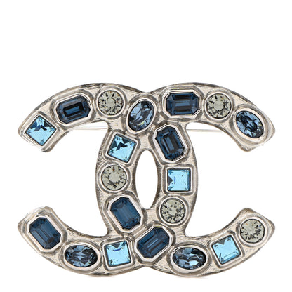 Chanel Crystal CC Brooch Silver Blue 1 of 5