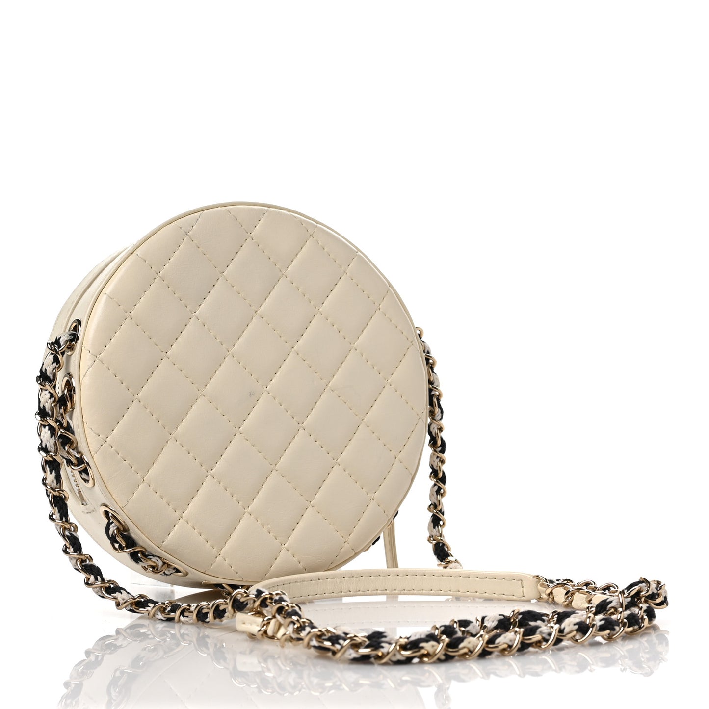 Lambskin Coco Lifesaver Round Bag Black White