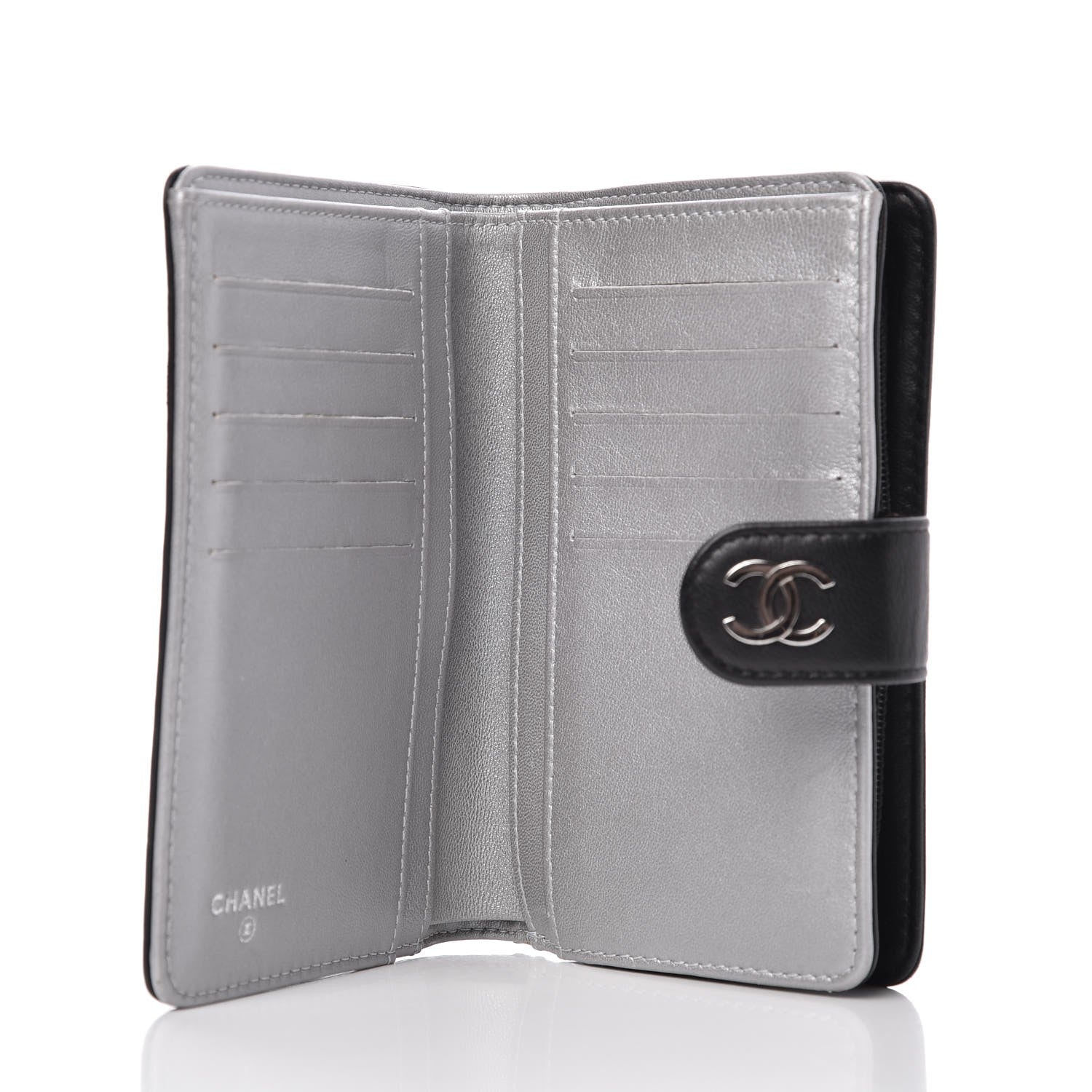 Chanel Lambskin Camellia Embossed Zipped Pocket Wallet Black 5 of 9