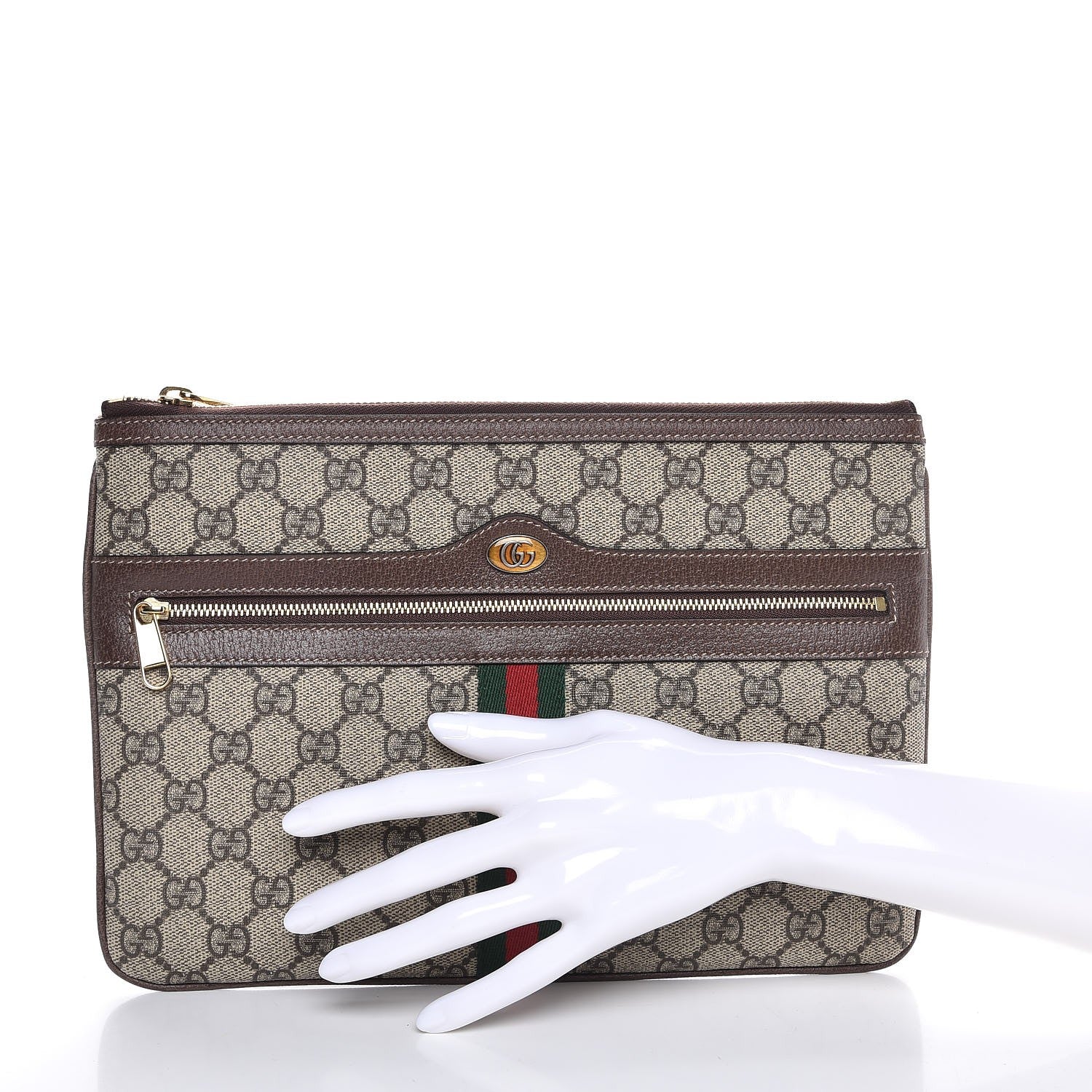 Gucci GG Supreme Monogram Large Ophidia Pouch Clutch Brown 2 of 7