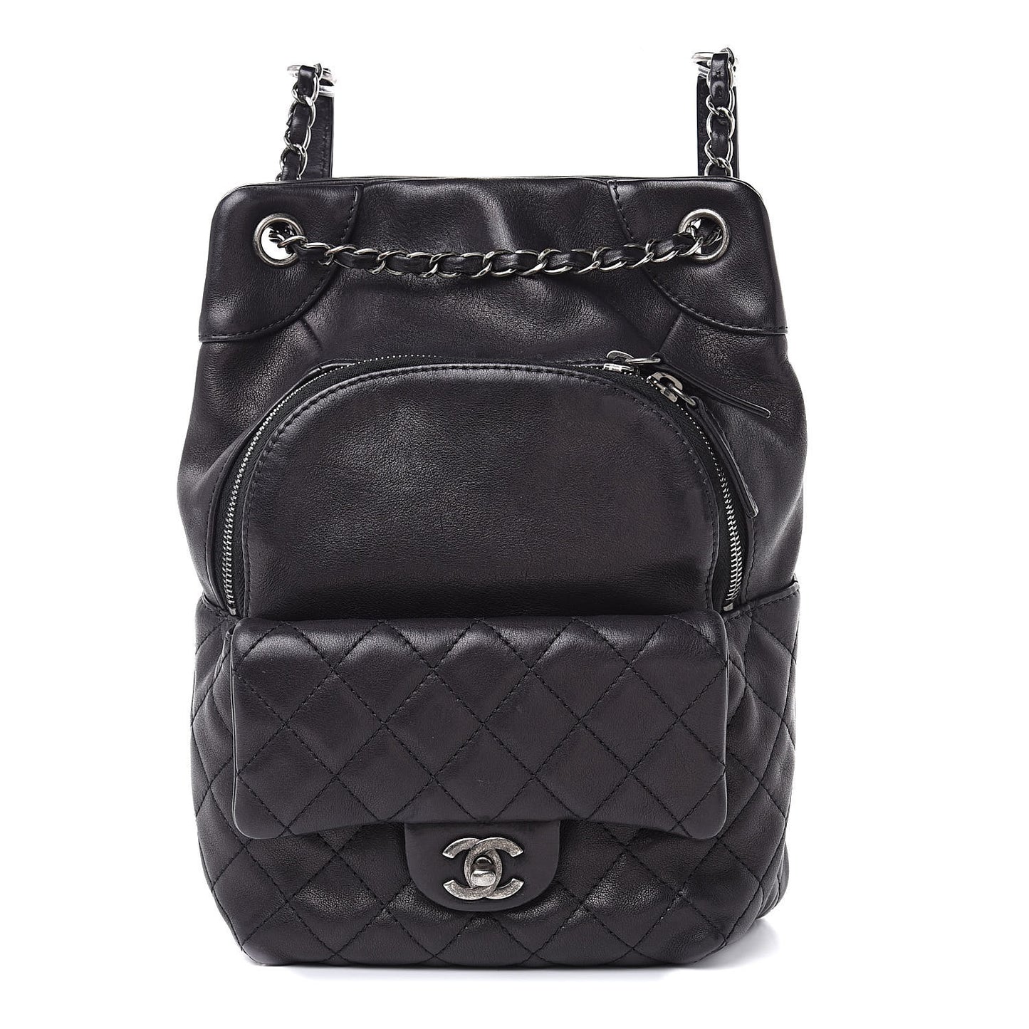 Lambskin Quilted Drawstring Backpack Black