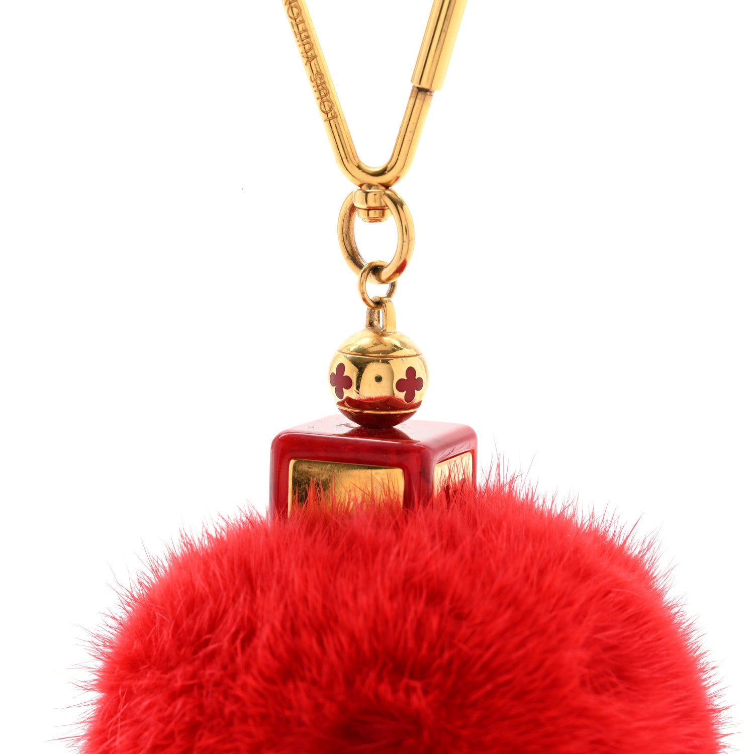 Louis Vuitton Mink Fur Fluffy Bag Charm Red 5 of 5