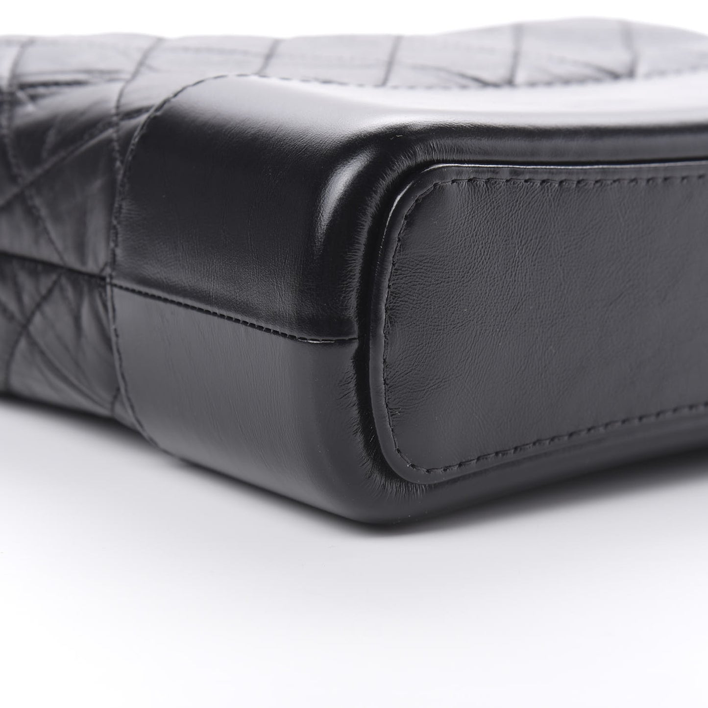 Aged Smooth Calfskin Quilted Medium Gabrielle Logo Hobo Black