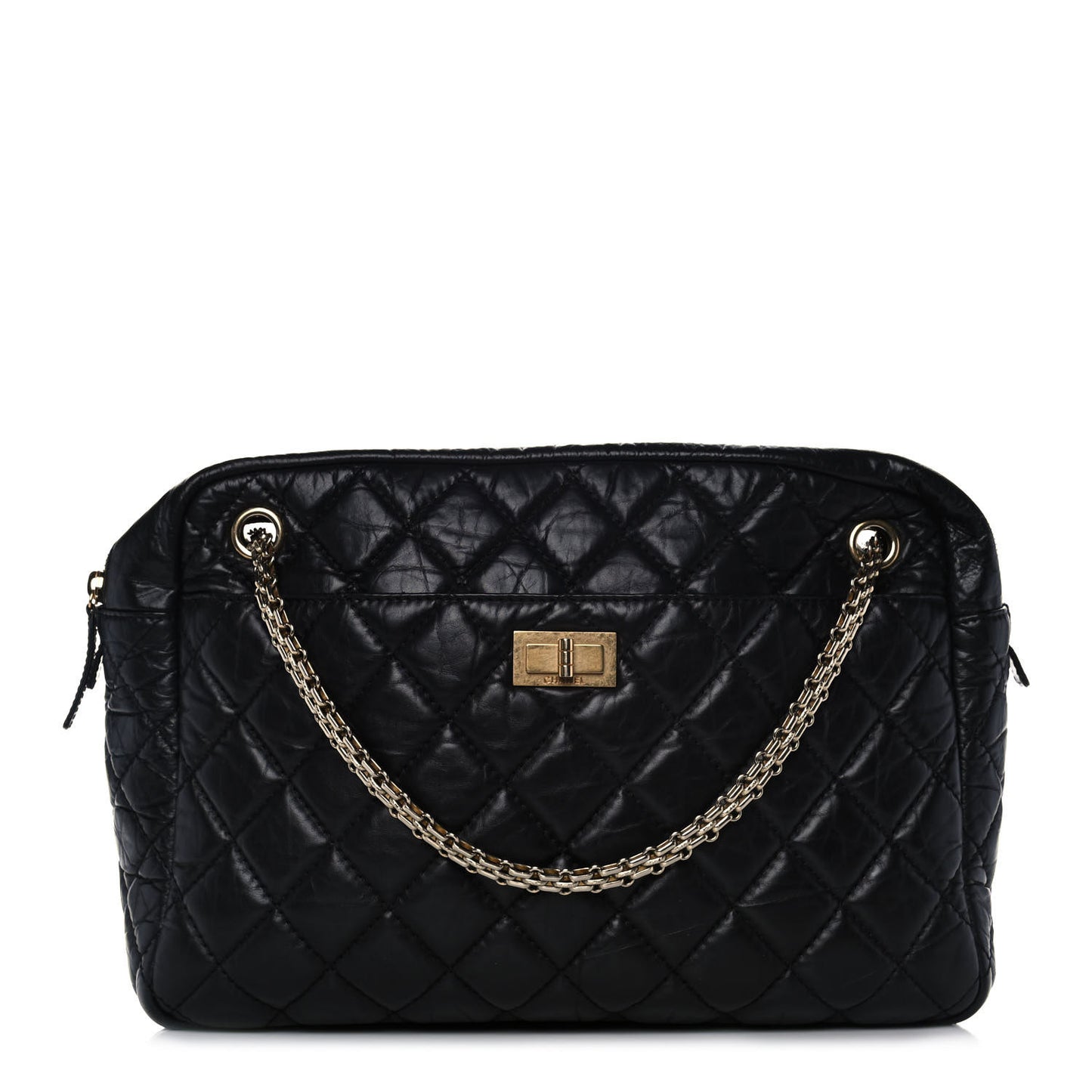 Aged Calfskin Quilted Large Reissue Camera Case Black