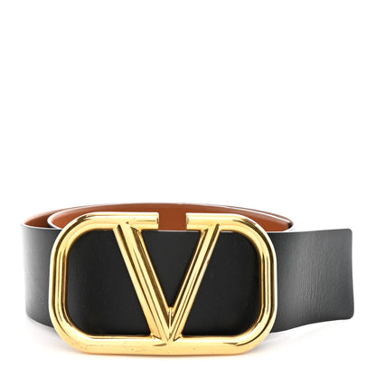 Valentino Garavani Glossy Calfskin VLogo Reversible 70mm Belt 95 38 Saddle Brown Black 1 of 6