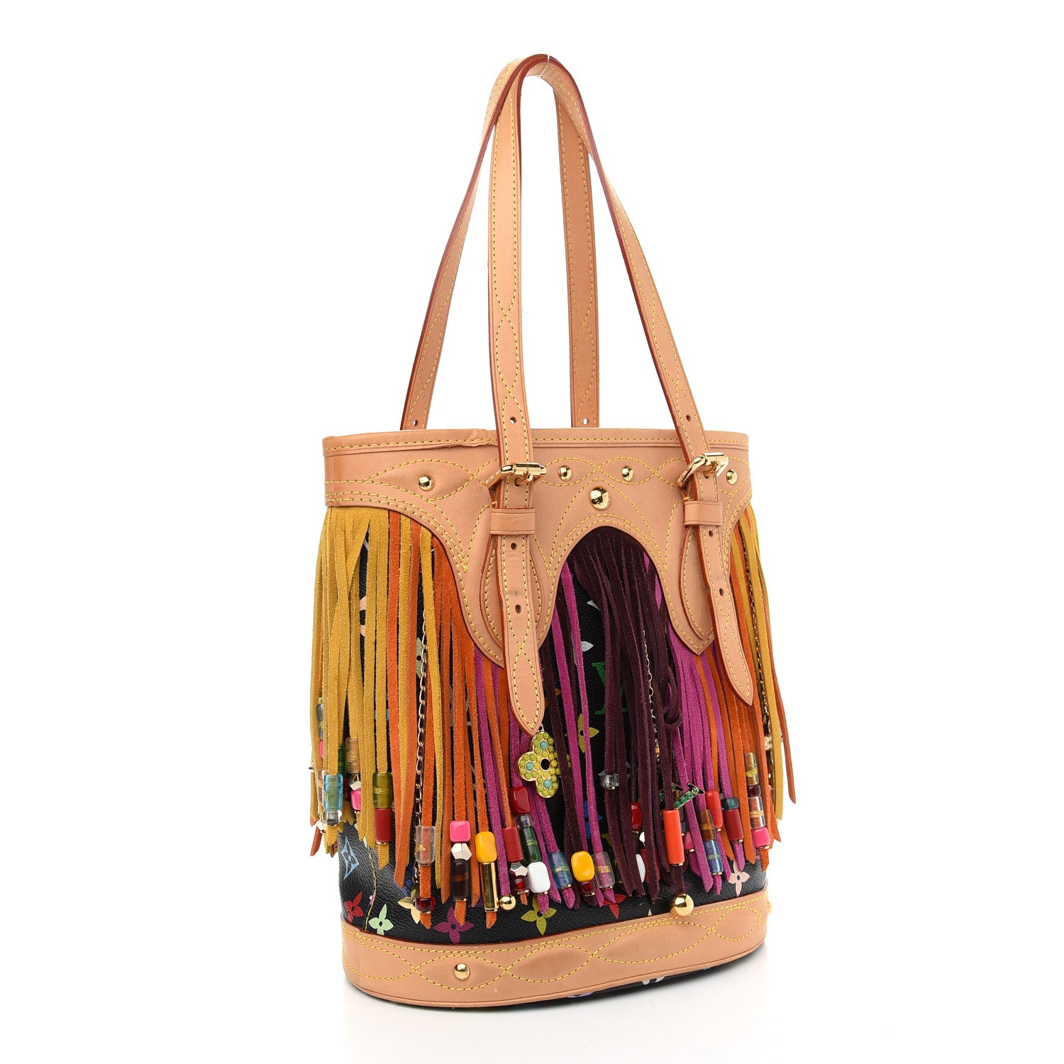 Louis Vuitton Monogram Multicolor Fringe Bucket Black 3 of 11