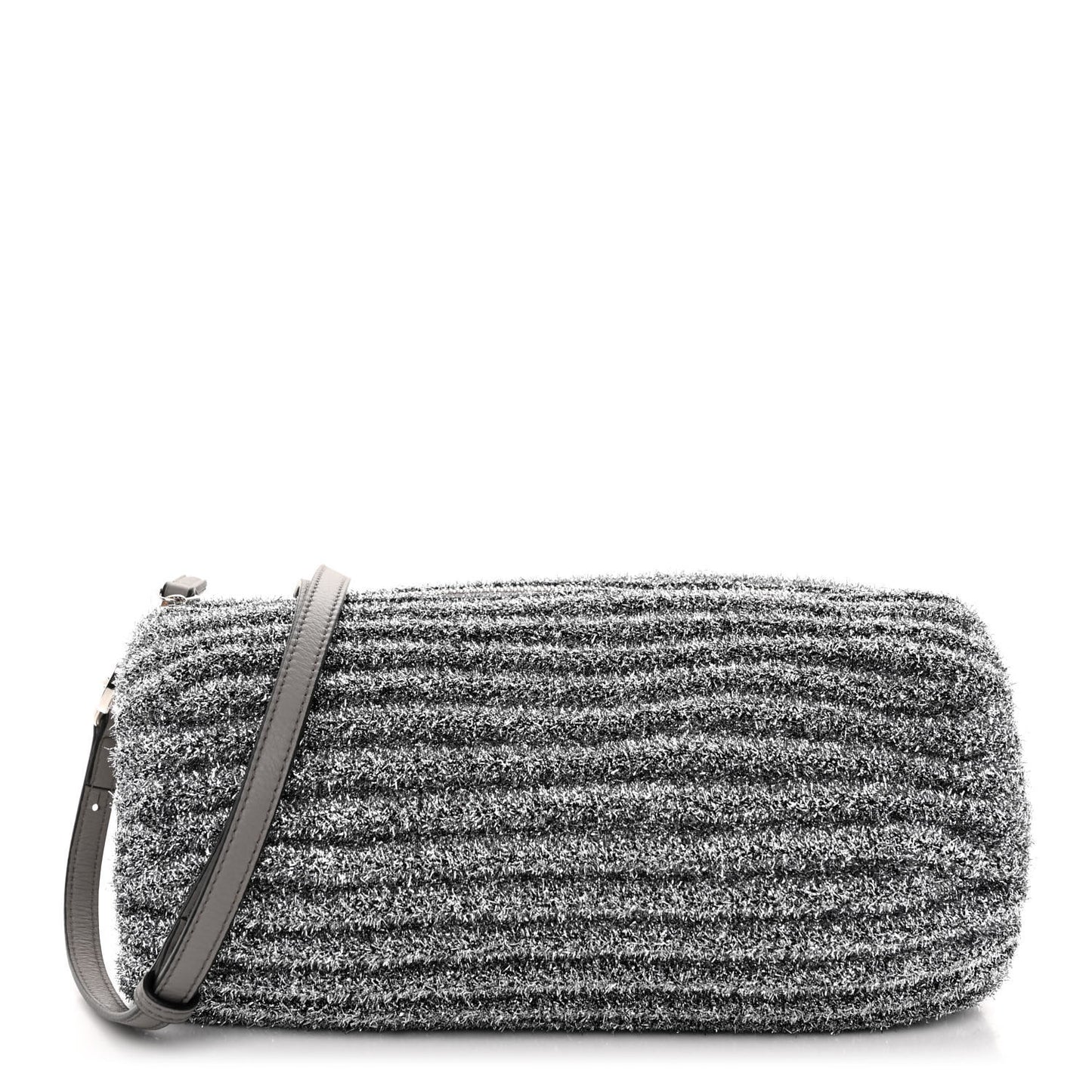 Metallic Lurex Pleated Bracelet Pouch Shoulder Bag Silver