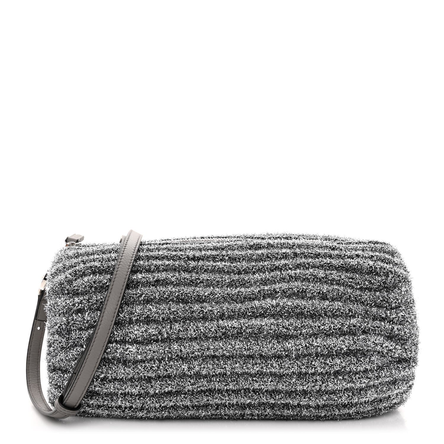 Loewe Metallic Lurex Pleated Bracelet Pouch Shoulder Bag Silver 1 of 9