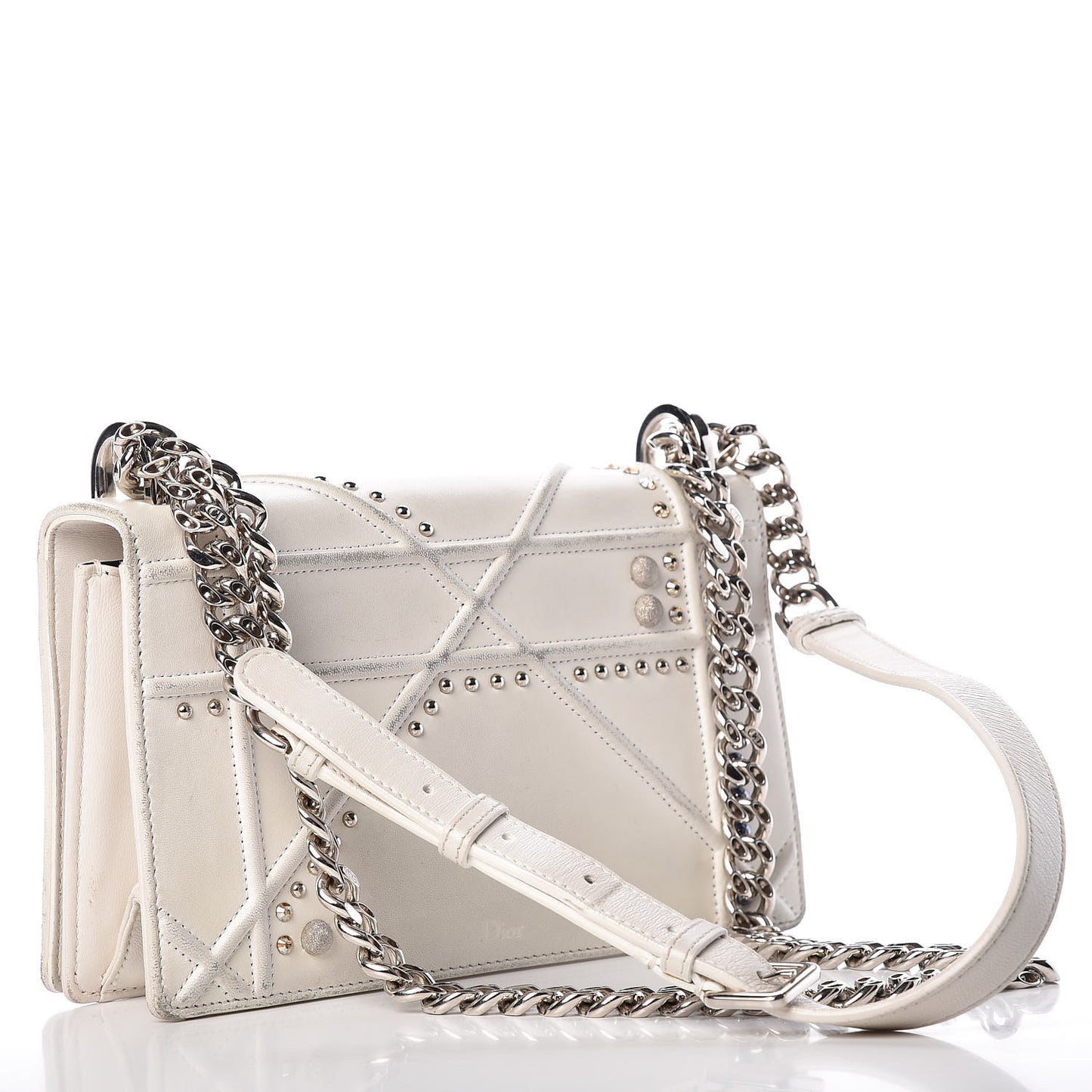 Lambskin Crystal Studded Small Diorama Flap Bag Off White