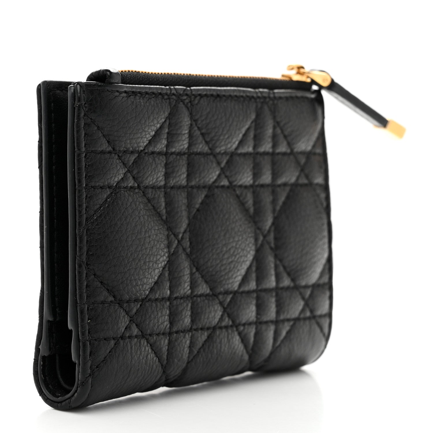 Christian Dior Grained Calfskin Supple Cannage Caro Dahlia Wallet Black 3 of 9