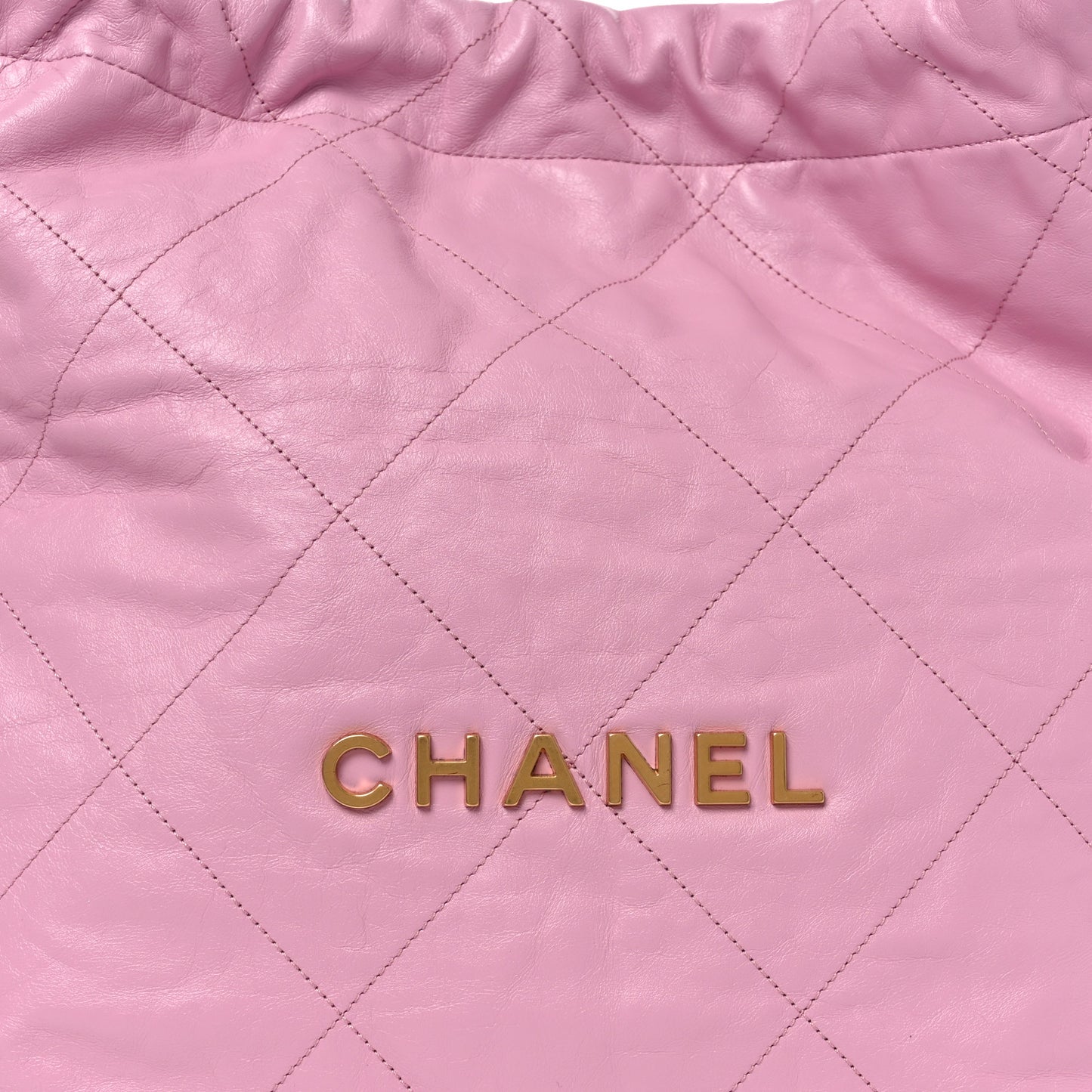 Shiny Calfskin Quilted Chanel 22 Drawstring Bag Pink