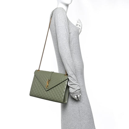 Saint Laurent Grain De Poudre Textured Mixed Matelasse Large Triquilt Monogram Satchel Light Sage 2 of 12