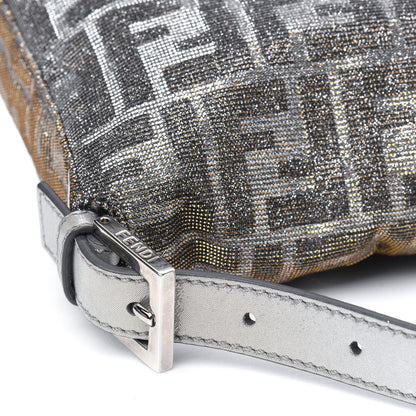 Fendi Metallic Lurex Zucca Vitello Baguette Oro Argento 10 of 11