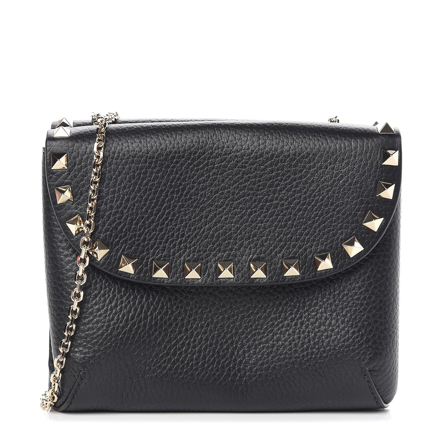 Valentino Garavani Pebbled Calfskin Rockstud Pouch On Chain Black 1 of 10