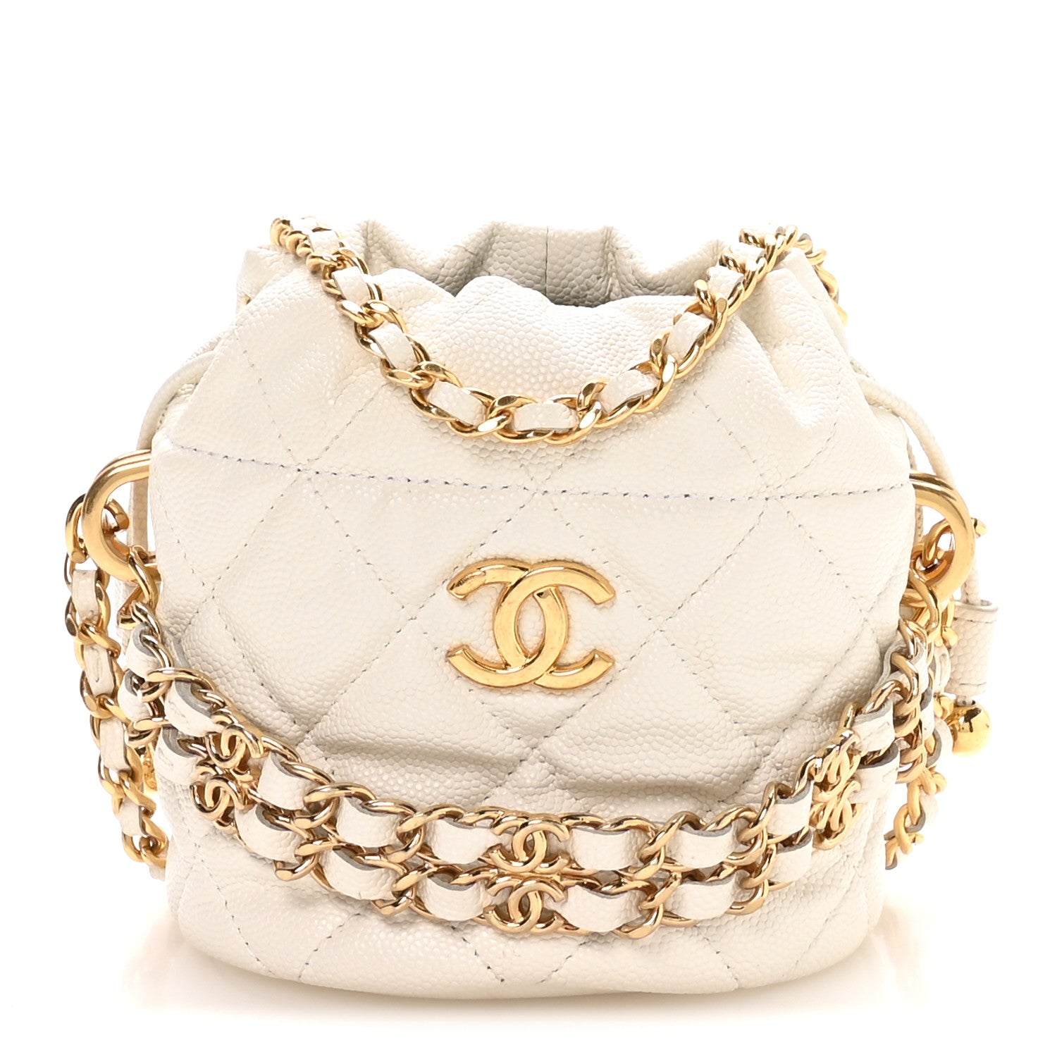 Chanel Caviar Quilted Coco First Bucket Clutch With Chain White 1 of 10